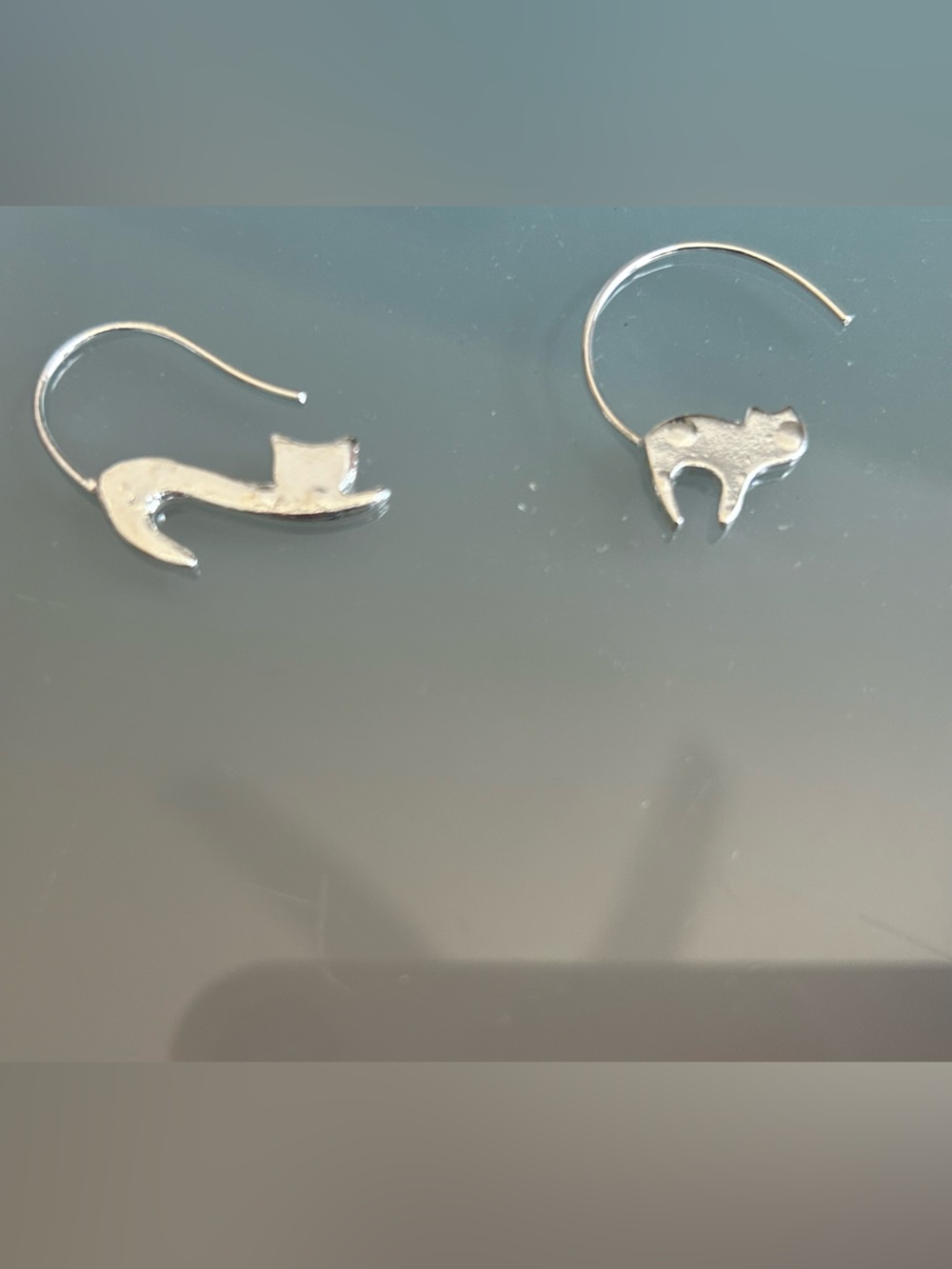 Cat silver earrings pierced stud stainless steel